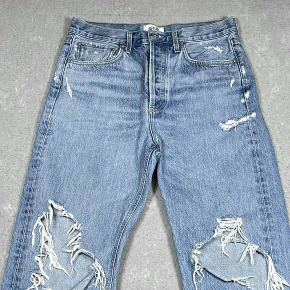 AGOLDE 90's Mid Rise Loose Fit Jeans Fall Out Size 27 Distressed Medium Wash - Picture 2 of 15